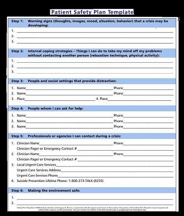 Patient Safety Plan Template